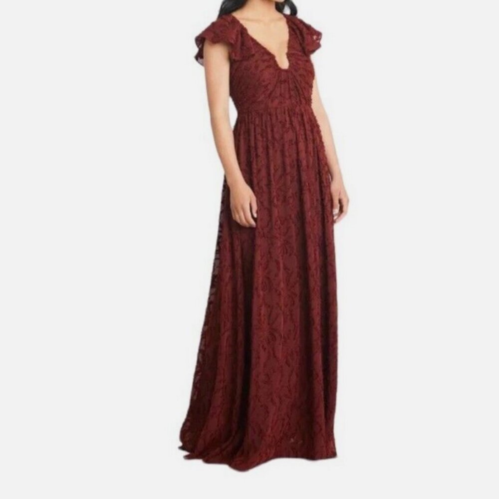 SOLD TANYA TAYLOR NWT Brown Leonie A Line Cap Sleeve Plunge Gown size 22